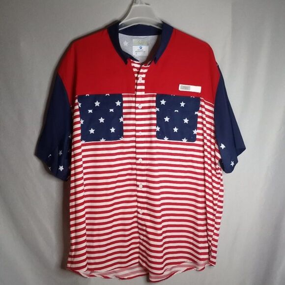 Ocean Coast Shirt Men's 3XL Patriotic Red White & Blue Button Down Short Sleeve - Picture 1 of 9